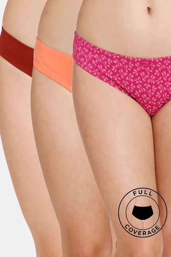 Buy Rosaline Low Rise Full Coverage Bikini Panty (Pack of 3) - Assorted